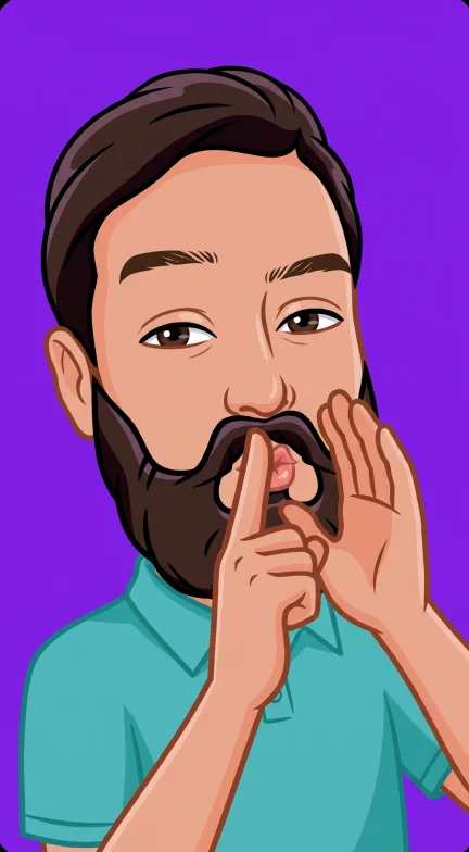 His cartoon avatar, same whisper pose, flashes for one second as the transition into the app.