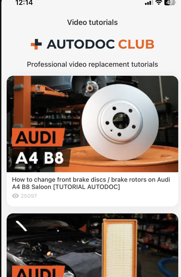 The AUTODOC video tutorial for his model, playing in the app.